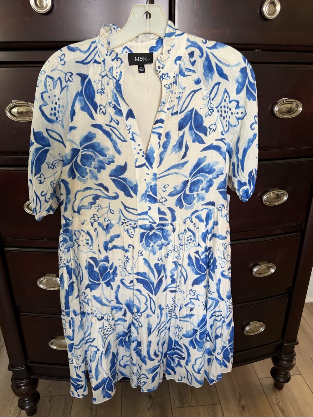 MSK Blue Floral Tiered  Dress XS